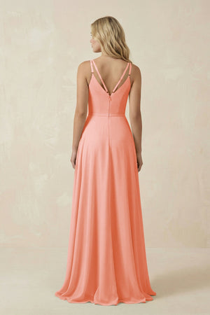 V - Neck A - Line Chiffon Bridesmaid Dress with Crisscross Back in Rosette - SHE IS ME Bridesmaid Dresses