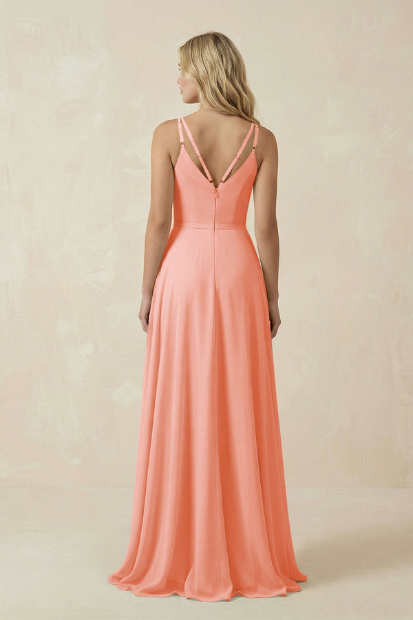 V - Neck A - Line Chiffon Bridesmaid Dress with Crisscross Back in Rosette - SHE IS ME Bridesmaid Dresses