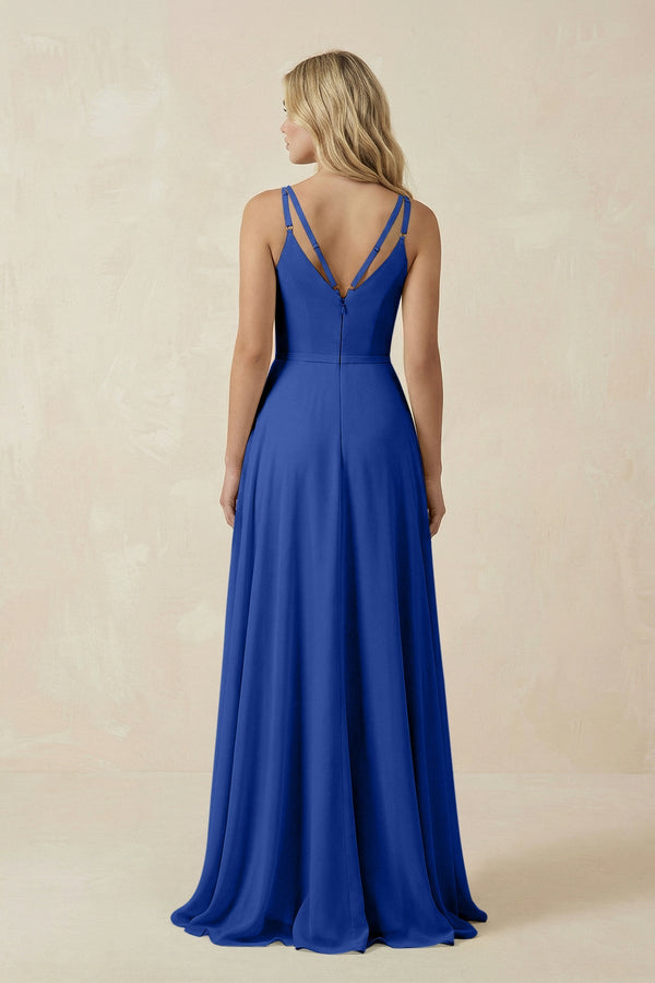 V - Neck A - Line Chiffon Bridesmaid Dress with Crisscross Back in Royal Blue - SHE IS ME Bridesmaid Dresses