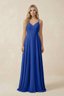 V - Neck A - Line Chiffon Bridesmaid Dress with Crisscross Back in Royal Blue - SHE IS ME Bridesmaid Dresses