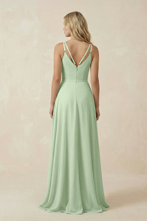 V - Neck A - Line Chiffon Bridesmaid Dress with Crisscross Back in Sage - SHE IS ME Bridesmaid Dresses