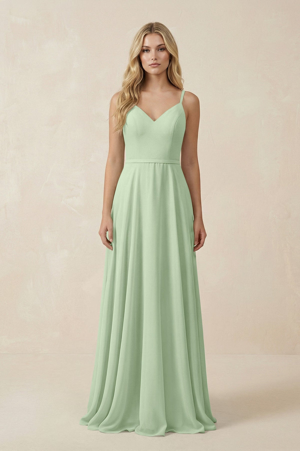 V - Neck A - Line Chiffon Bridesmaid Dress with Crisscross Back in Sage - SHE IS ME Bridesmaid Dresses