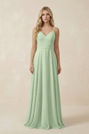V - Neck A - Line Chiffon Bridesmaid Dress with Crisscross Back in Sage - SHE IS ME Bridesmaid Dresses