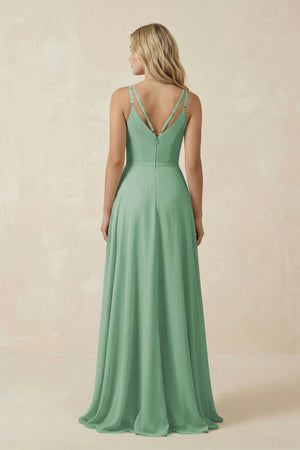V - Neck A - Line Chiffon Bridesmaid Dress with Crisscross Back in Sea Glass - SHE IS ME Bridesmaid Dresses
