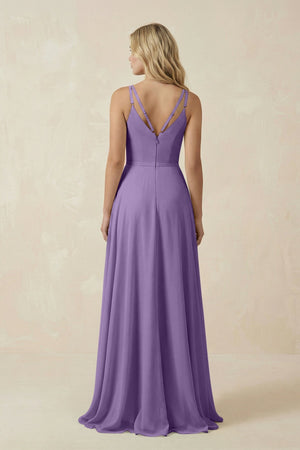 V - Neck A - Line Chiffon Bridesmaid Dress with Crisscross Back in Tahiti - SHE IS ME Bridesmaid Dresses