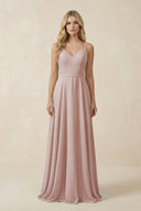 V - Neck A - Line Chiffon Bridesmaid Dress with Crisscross Back in Toffee - SHE IS ME Bridesmaid Dresses