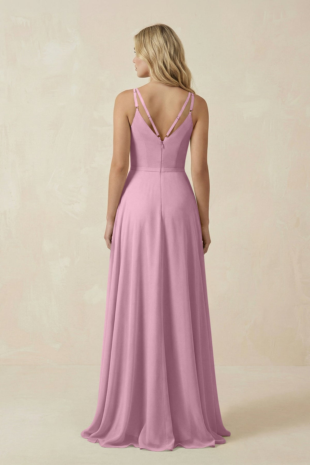 V - Neck A - Line Chiffon Bridesmaid Dress with Crisscross Back in Vintage Mauve - SHE IS ME Bridesmaid Dresses