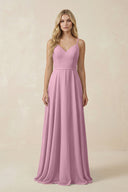 V - Neck A - Line Chiffon Bridesmaid Dress with Crisscross Back in Vintage Mauve - SHE IS ME Bridesmaid Dresses
