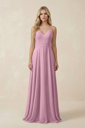V - Neck A - Line Chiffon Bridesmaid Dress with Crisscross Back in Vintage Mauve - SHE IS ME Bridesmaid Dresses