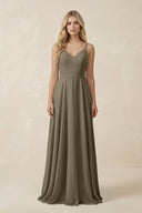 V - Neck A - Line Chiffon Bridesmaid Dress with Crisscross Back in Willow Green - SHE IS ME Bridesmaid Dresses