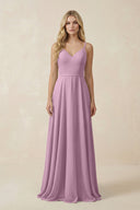 V - Neck A - Line Chiffon Bridesmaid Dress with Crisscross Back in Wisteria - SHE IS ME Bridesmaid Dresses