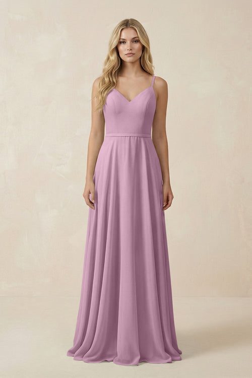 V - Neck A - Line Chiffon Bridesmaid Dress with Crisscross Back in Wisteria - SHE IS ME Bridesmaid Dresses