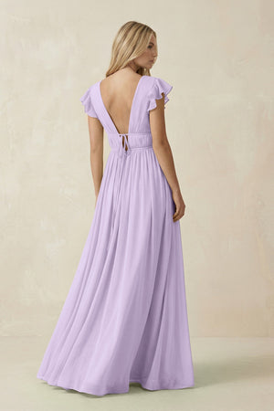 V - Neck A - Line Chiffon Cap Sleeves Bridesmaid Dress in Lavender - SHE IS ME Bridesmaid Dresses