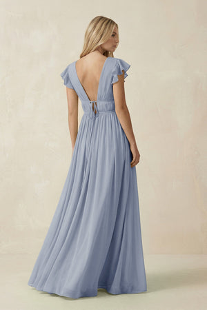 V - Neck A - Line Chiffon Cap Sleeves Bridesmaid Dress in Twilight - SHE IS ME Bridesmaid Dresses