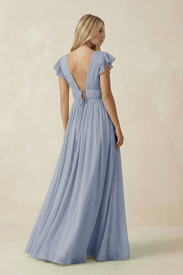 V - Neck A - Line Chiffon Cap Sleeves Bridesmaid Dress in Twilight - SHE IS ME Bridesmaid Dresses