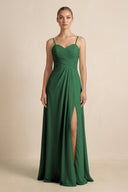 V - Neck A - Line Chiffon Pleated Bridesmaid Dress in Dark Green - SHE IS ME Bridesmaid Dresses