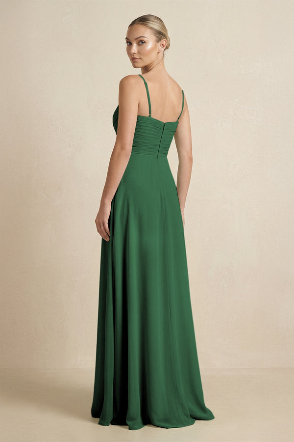 V - Neck A - Line Chiffon Pleated Bridesmaid Dress in Dark Green - SHE IS ME Bridesmaid Dresses