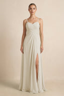 V - Neck A - Line Chiffon Pleated Bridesmaid Dress in Dove Gray - SHE IS ME Bridesmaid Dresses