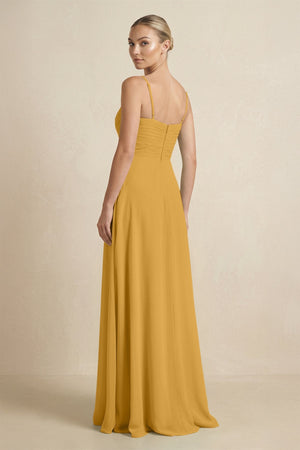 V - Neck A - Line Chiffon Pleated Bridesmaid Dress in Marigold - SHE IS ME Bridesmaid Dresses