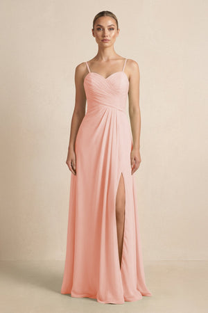 V - Neck A - Line Chiffon Pleated Bridesmaid Dress in Rose Petal - SHE IS ME Bridesmaid Dresses