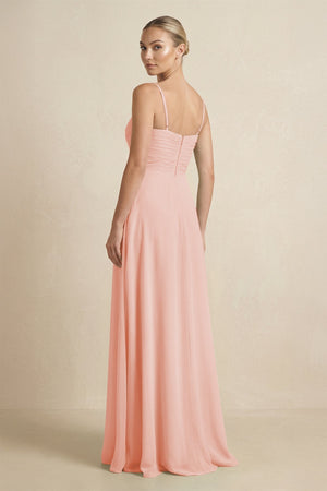 V - Neck A - Line Chiffon Pleated Bridesmaid Dress in Rose Petal - SHE IS ME Bridesmaid Dresses