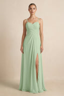 V - Neck A - Line Chiffon Pleated Bridesmaid Dress in Sage - SHE IS ME Bridesmaid Dresses