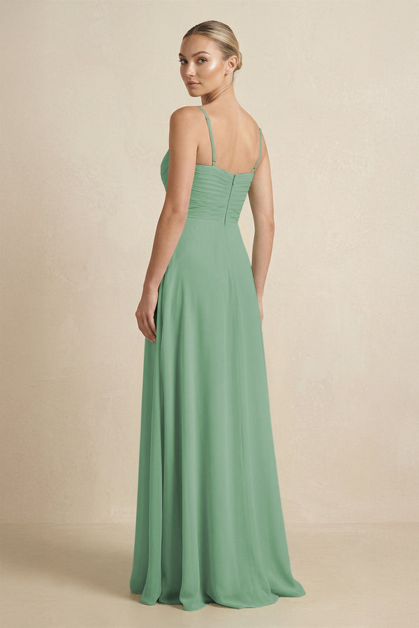 V - Neck A - Line Chiffon Pleated Bridesmaid Dress in Sea Glass - SHE IS ME Bridesmaid Dresses