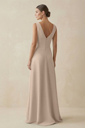 V - Neck A - Line Chiffon Ruffled Bridesmaid Dress in Almond - SHE IS ME Bridesmaid Dresses