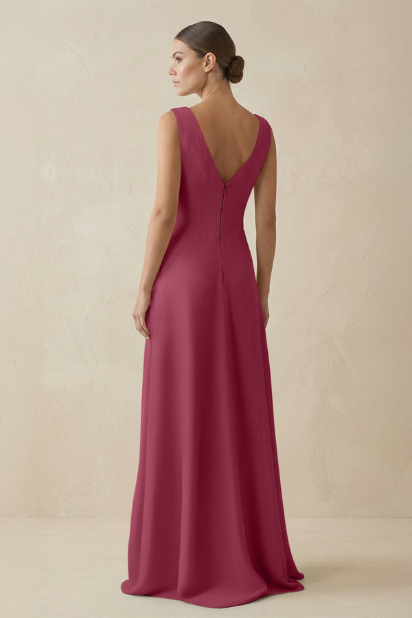 V - Neck A - Line Chiffon Ruffled Bridesmaid Dress in Desert Rose - SHE IS ME Bridesmaid Dresses