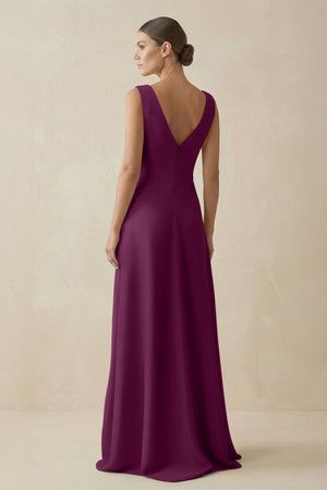V - Neck A - Line Chiffon Ruffled Bridesmaid Dress in Fig - SHE IS ME Bridesmaid Dresses