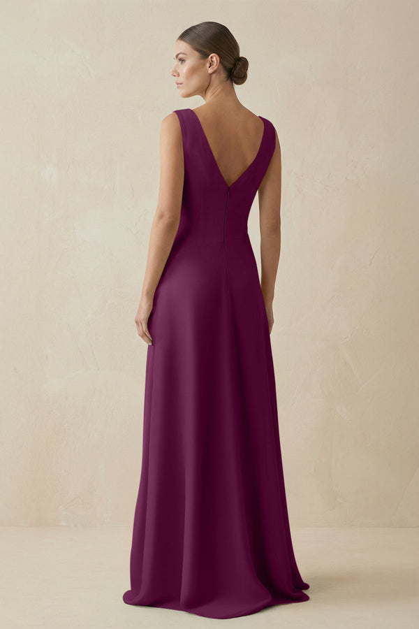 V - Neck A - Line Chiffon Ruffled Bridesmaid Dress in Fig - SHE IS ME Bridesmaid Dresses