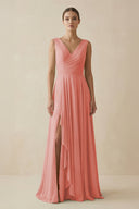 V - Neck A - Line Chiffon Ruffled Bridesmaid Dress in Mulberry - SHE IS ME Bridesmaid Dresses