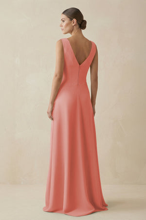 V - Neck A - Line Chiffon Ruffled Bridesmaid Dress in Mulberry - SHE IS ME Bridesmaid Dresses