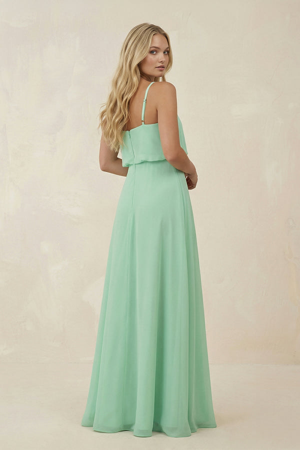 V-Neck Blouson A-Line Chiffon Bridesmaid Dress in Pale Pistachio - SHE IS ME BRIDESMAID DRESSES