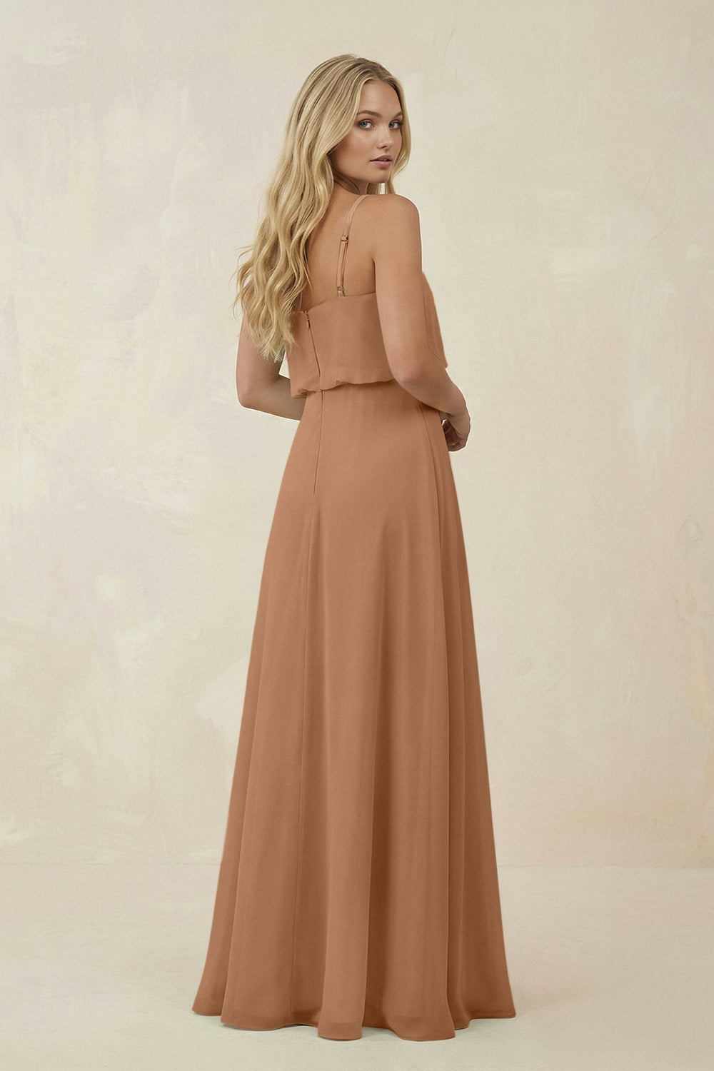 V - Neck Blouson A - Line Chiffon Bridesmaid Dress in Bronzer - SHE IS ME Bridesmaid Dresses