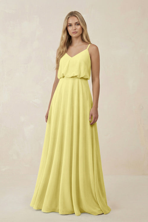 V - Neck Blouson A - Line Chiffon Bridesmaid Dress in Buttercup - SHE IS ME Bridesmaid Dresses