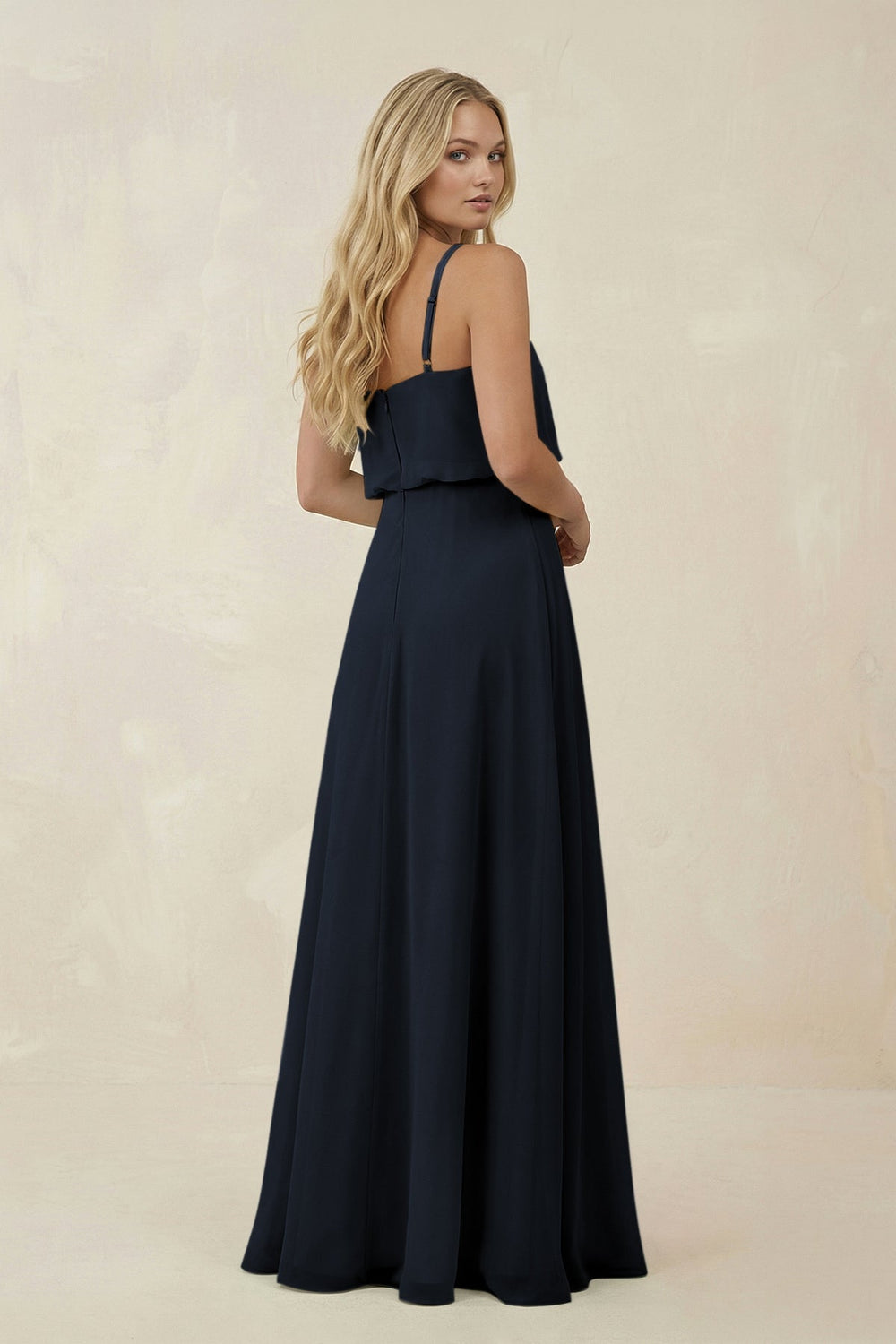 V - Neck Blouson A - Line Chiffon Bridesmaid Dress in Dark Navy - SHE IS ME Bridesmaid Dresses