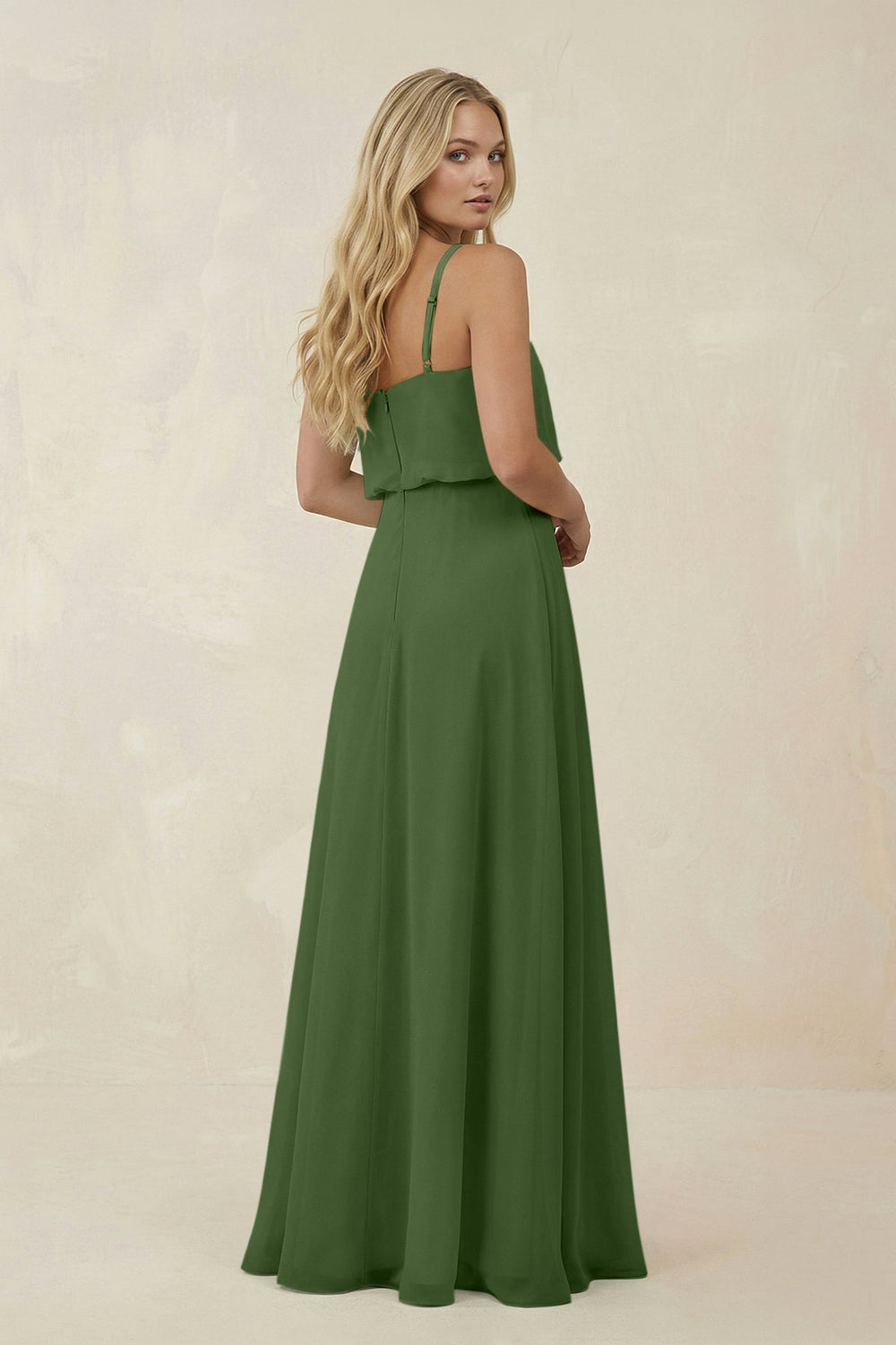V - Neck Blouson A - Line Chiffon Bridesmaid Dress in Moss - SHE IS ME Bridesmaid Dresses