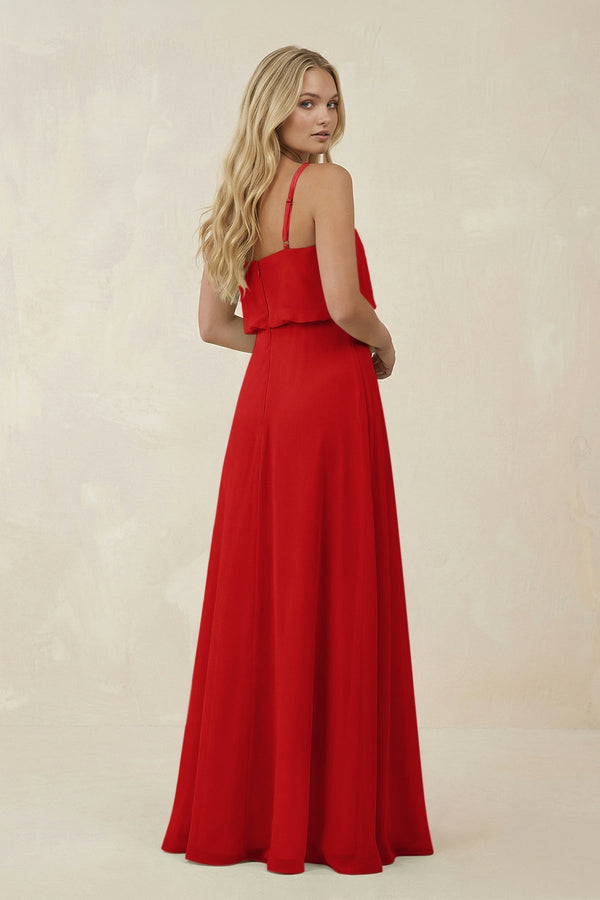 V - Neck Blouson A - Line Chiffon Bridesmaid Dress in Ruby Red - SHE IS ME Bridesmaid Dresses