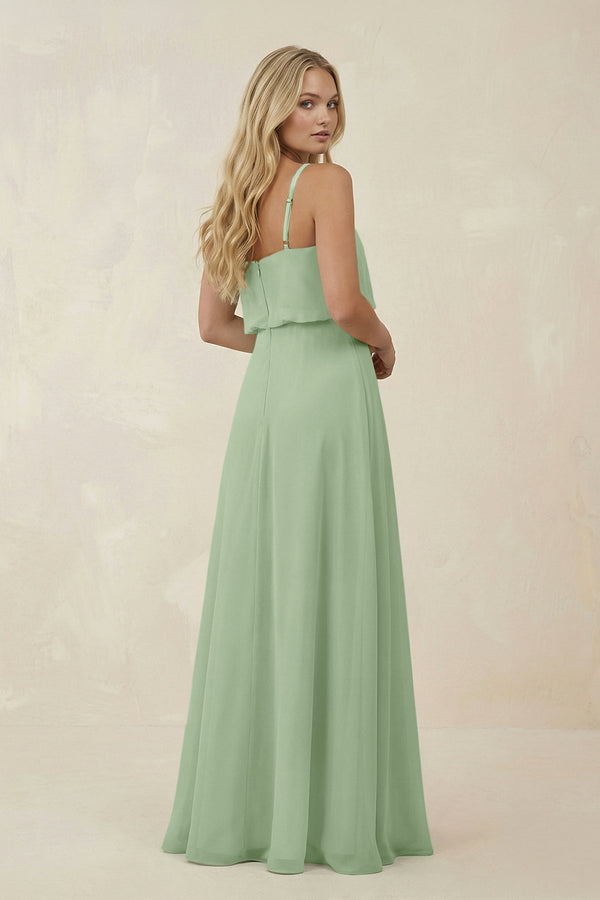 V - Neck Blouson A - Line Chiffon Bridesmaid Dress in Sage - SHE IS ME Bridesmaid Dresses
