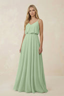 V - Neck Blouson A - Line Chiffon Bridesmaid Dress in Sage - SHE IS ME Bridesmaid Dresses
