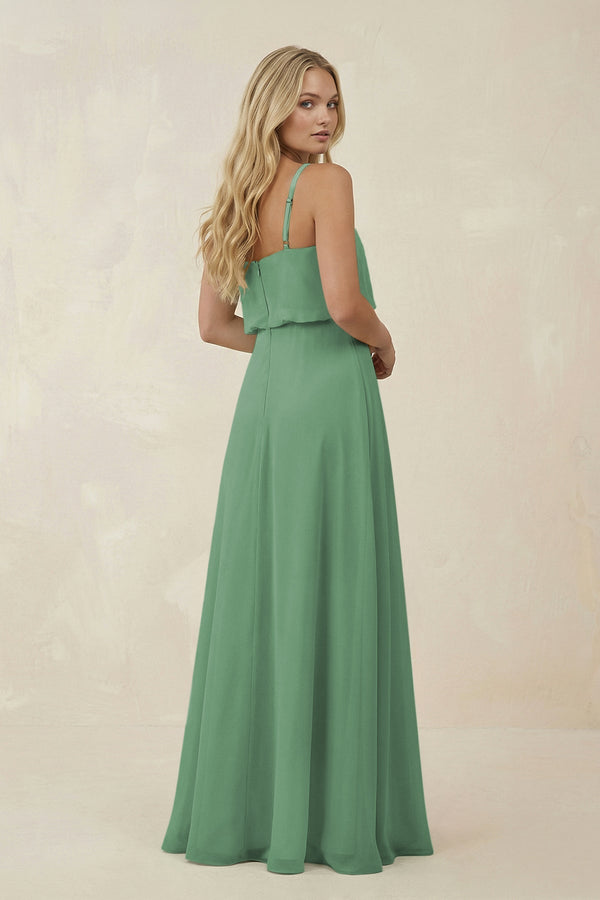 V - Neck Blouson A - Line Chiffon Bridesmaid Dress in Sea Glass - SHE IS ME Bridesmaid Dresses