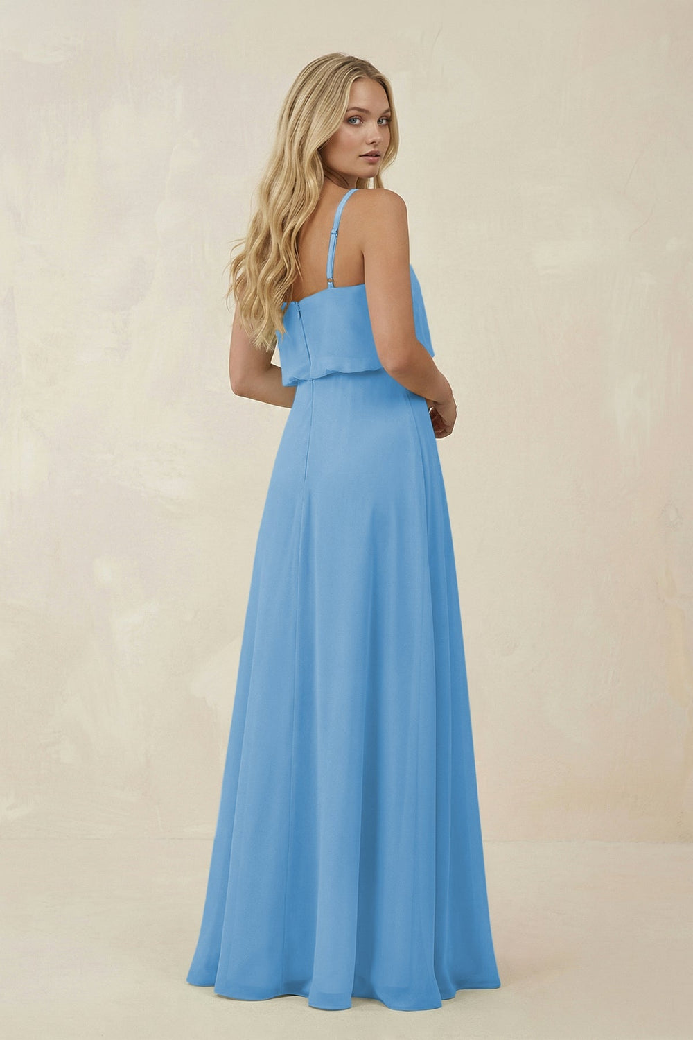 V - Neck Blouson A - Line Chiffon Bridesmaid Dress in Steel Blue - SHE IS ME Bridesmaid Dresses