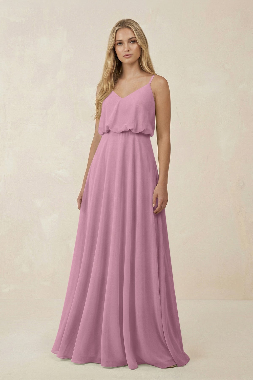 V - Neck Blouson A - Line Chiffon Bridesmaid Dress in Vintage Mauve - SHE IS ME Bridesmaid Dresses