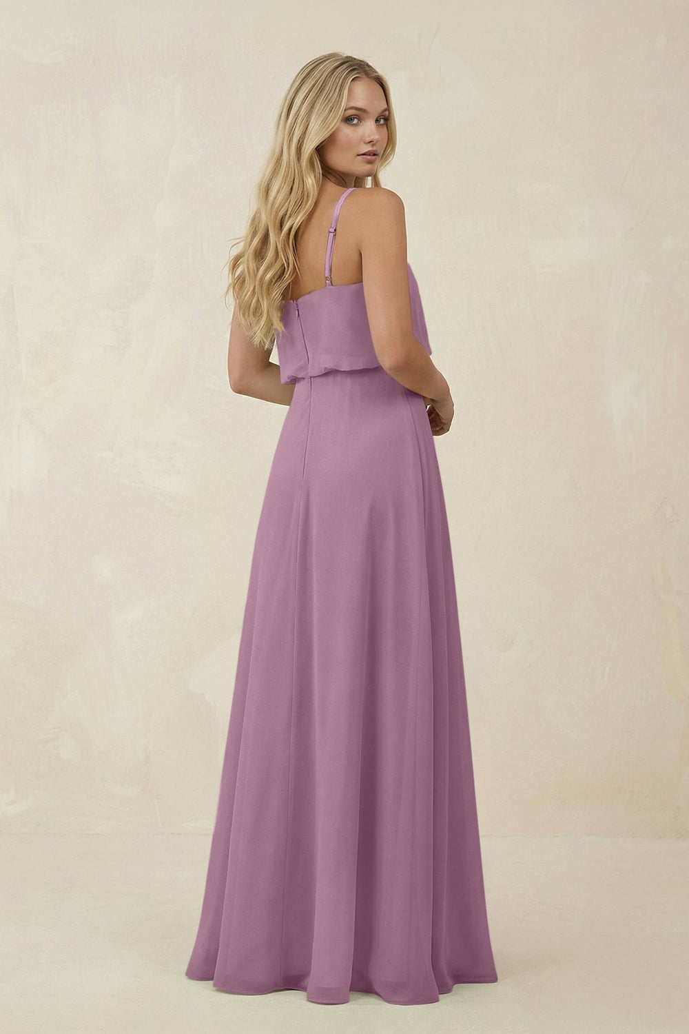 V - Neck Blouson A - Line Chiffon Bridesmaid Dress in Wisteria - SHE IS ME Bridesmaid Dresses