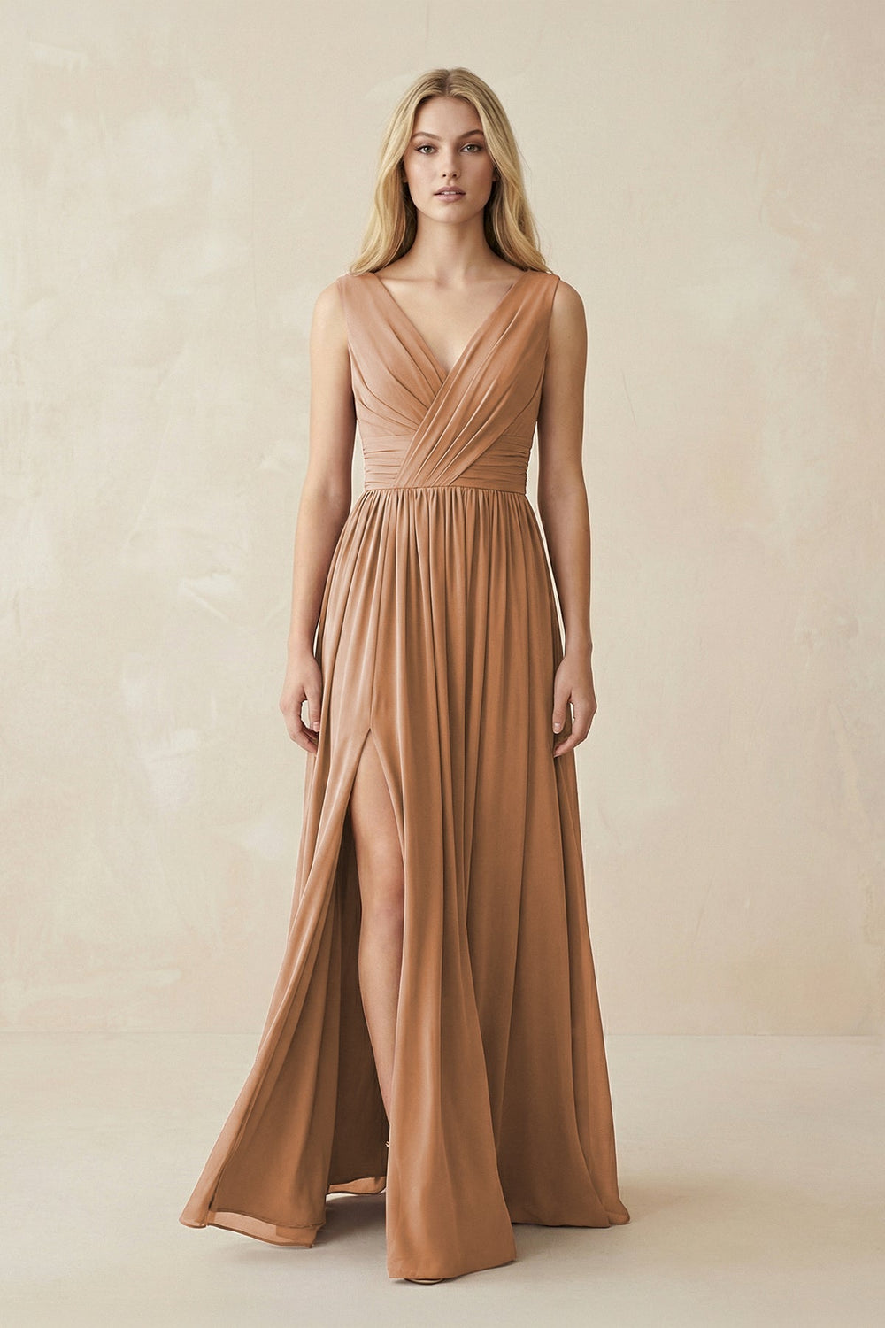 V - Neck Chiffon Pleated A - Line Bridesmaid Dress - SHE IS ME Bridesmaid Dresses