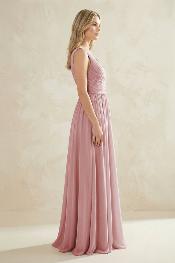 V - Neck Pleated A - Line Bridesmaid Dress in Dusty Rose - SHE IS ME Bridesmaid Dresses