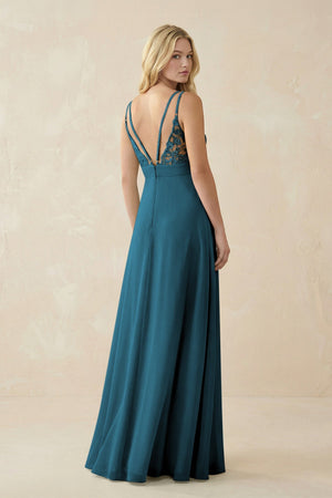 V - Neck Ruched Chiffon Bridesmaid Dress with Slit in Dark Teal - SHE IS ME Bridesmaid Dresses