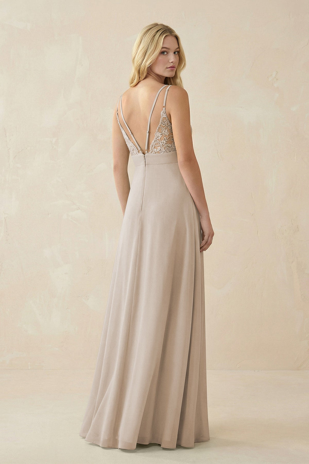 V - Neck Ruched Chiffon Bridesmaid Dress with Slit in Frost - SHE IS ME Bridesmaid Dresses