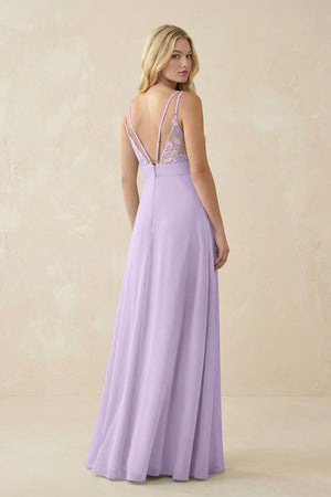 V - Neck Ruched Chiffon Bridesmaid Dress with Slit in Lavender - SHE IS ME Bridesmaid Dresses